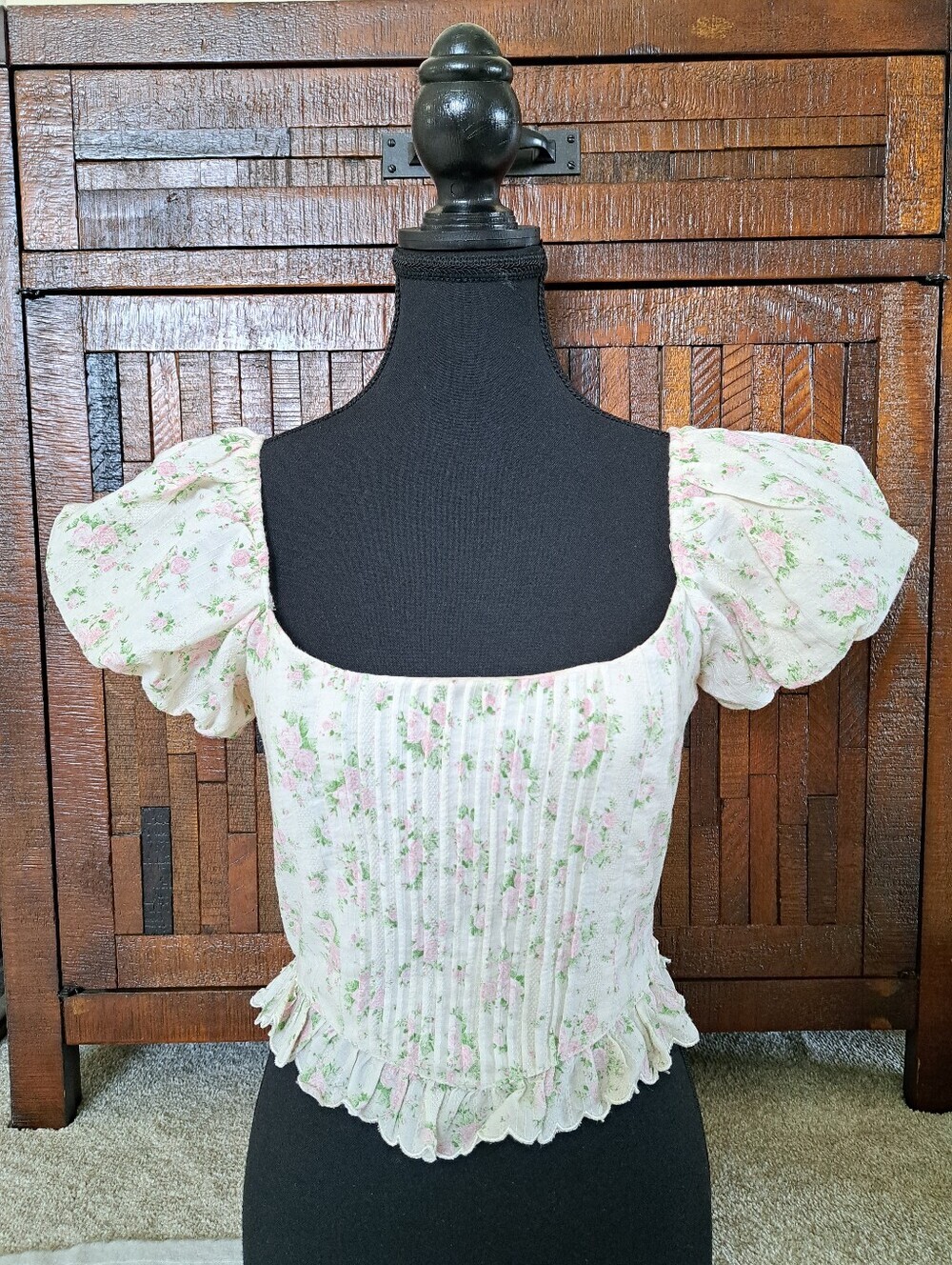Altar'd State Floral Corset Top Puff Sleeve Small Prarie Cottagecore Feminine